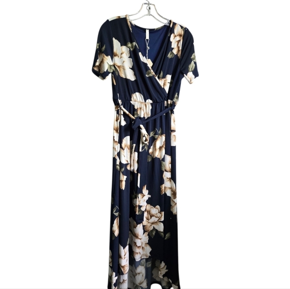 Pink Blush Navy Blue Floral Hi-Low Wrap Dress